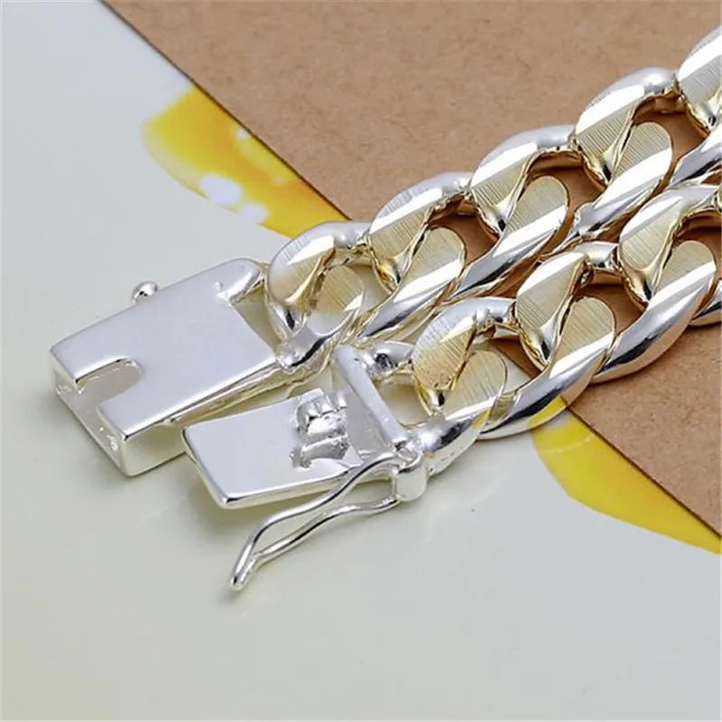925 Sterling Silver Solid 10mm chain Bracelet