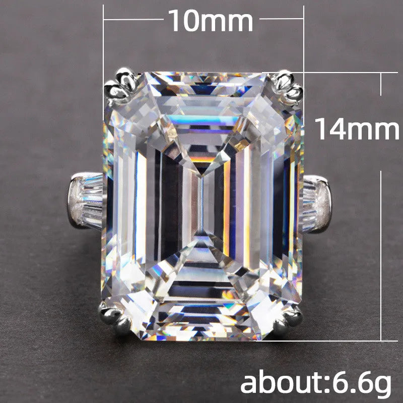 925 Sterling Silver Shiny Big Rectangle Zircon Women Rings