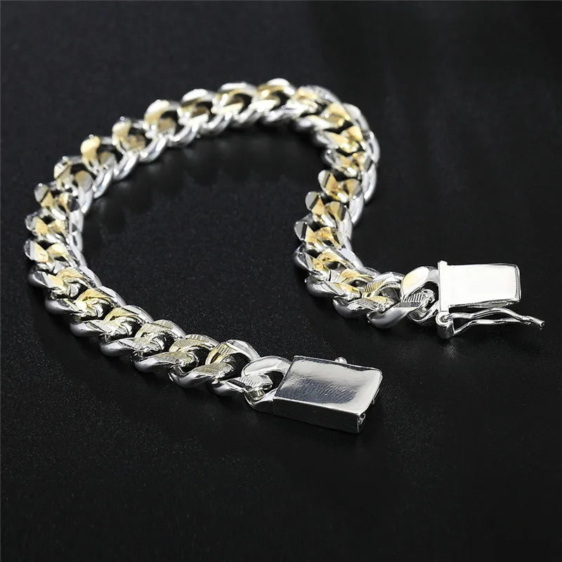925 Sterling Silver Solid 10mm chain Bracelet